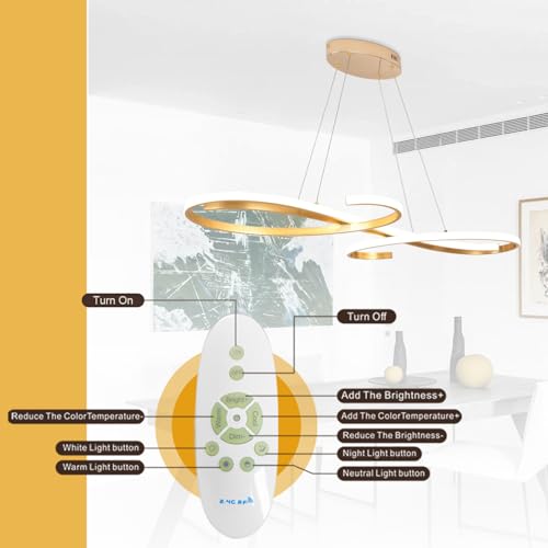 Gold LED Pendant Lamp for Dining Table, Modern Dimmable Dining Table Lamp, 100 cm Long LED Pendant Lamp, Modern Pendant Lamp with Remote Control, Adjustable Height