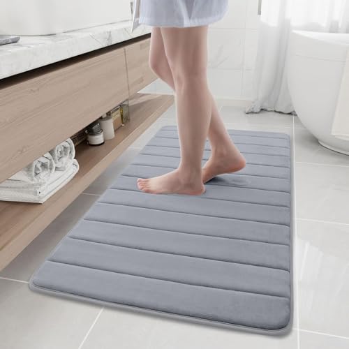 Homaxy Memory Foam Komfortabel Dick Badezimmerteppich, 61 x 120 cm, Grau