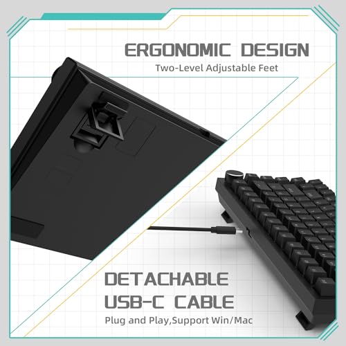 YINDIAO Ajazz AK820 Mechanical Keyboard with CNC Knob Control,75% ANSI Layout,81Keys Gasket Mount Wired Gaming Keyboard,5 Sound Absorbing Foam,Hot-swap Red Switch,White Backlit,for PC,MAC (Black)