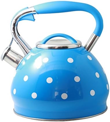 Riwendell 3.2 Quart Whistling Tea Kettle Stainless Steel Dot Print StoveTop Teapot (GS-04517CFY-3.0L-Blue)