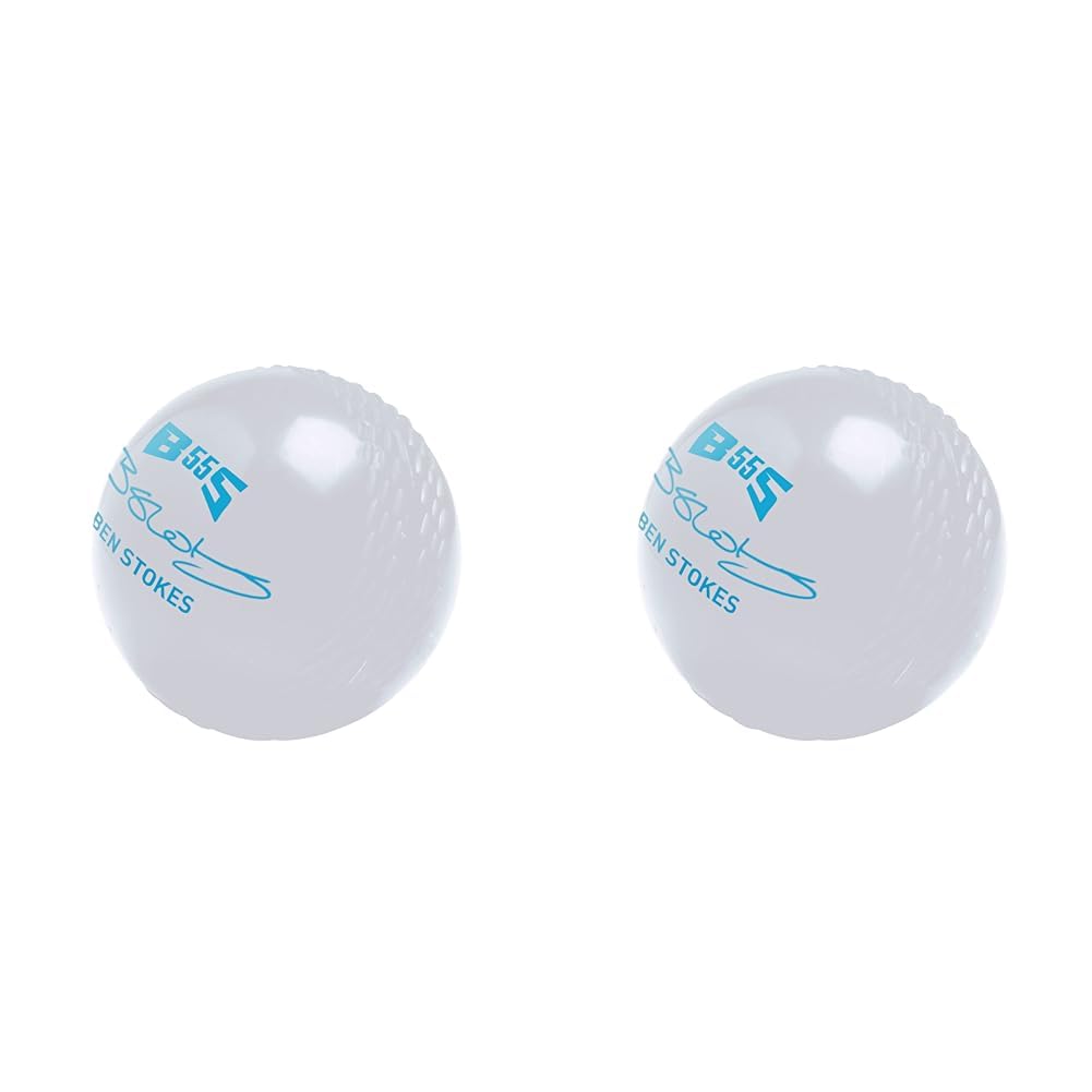 Gunn & Moore GM All-Weather Rubber Cricket Training Ball, BS55 Ben Stokes, 70 Grams Junior Size, White (Pack of 2)