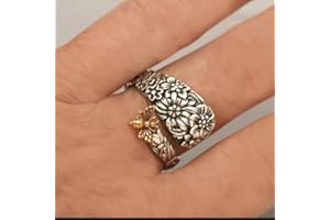HUKQBUNX 925 Sterling Silver Garden Flower Bee Ring Vintage Creative Bee Entangled Flower Cluster Bee Insect Cute Spoon Sunflower Sunflower Ring Jewelry-Making-Patterns