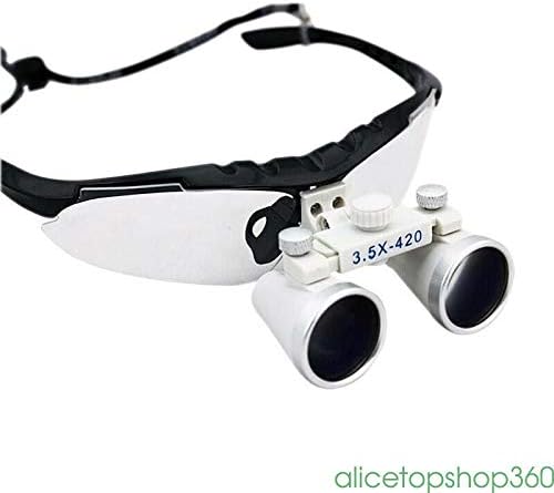 Headband Magnifier Double Lens with LED Headlights，LYNICESHOP Professional Head Mount Magnifier Glasses，Brand New 3.5 X Dental Surgical Binocular Loupes Medical Grade 420mm Light Distance（Black meta
