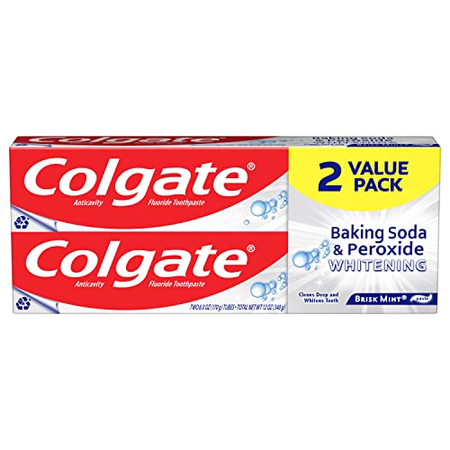 COLGATE BAKING SODA & PEROXIDE TOOTHPASTE – WHITENS TEETH, FIGHTS CAVITIES & REMOVES STAINS, BRISK MINT, 6 OUNCE (PACK OF 2)