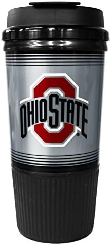 GameDay Novelty NCAA Ohio State Buckeyes Insulated Platinum Gripper Travel Tumbler with No Spill Flip Lid, 16 oz