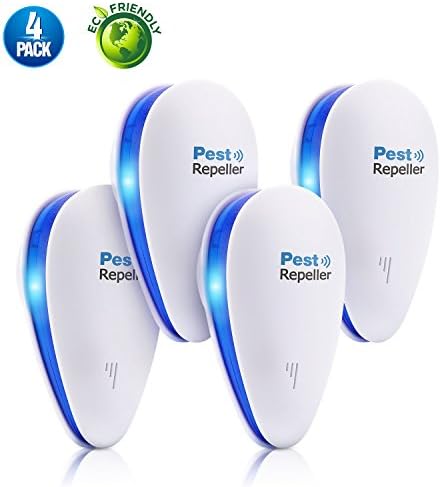 [2018 UPGRADED] Ultrasonic Pest Control Repeller - Electronic Mice Repellent Plug In for Insect - Mice, Mouse, Bed Bugs, Spiders, Mosquitoes, Roaches, Ants - No more Trap, Spray &amp; Bait (4 Packs)