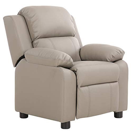 LCH Contemporary PU Leather Kids Recliner with Deluxe Padded Backrest and Flip-up Storage Arms, Mini Little Small Recliner Sofa Chair for Baby Toddler Boys Girls Childrens - Gray - Thumbnail 7