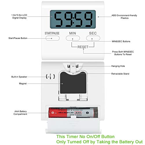 Kissarex Digital Kitchen Countdown Timer Teachers Classroom Counter Large LCD Loud