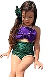 Little Girls 2 Pcs Princess Mermaid Tail Swimmable Costumes Bikini Set Swimwear, Purple and Green, Large / 4-5 Years