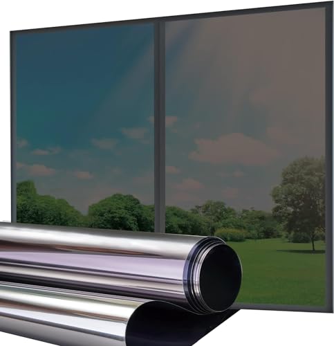 Lifetree Window Film Privacy One Way Window Film: Self-adhesive Static Cling Reflective Window Film Sun Blocker Heat Reflecting Decorative Glass Covering Film for Office Home Bathroom 59cmx200cm