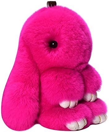 Cltoyvers Genuine Rex Rabbit Fur Fluffy Bunny Keychain Handbag Purse Bag Charm Backpack Pendant (red)