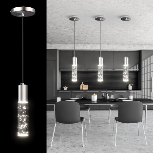 Sytmhoe Pendant Lights Kitchen Island Brushed Nickel,4000K Modern Pendant Lights Fixture with Crystal Bubble,Integrated Led Hanging Light Fixtures for Dining Room Kitchen Island and Bedroom(1Pack) at Amazon