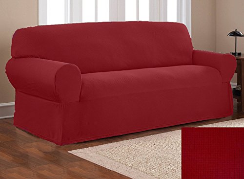 Elegant Home Stretch to Fit 3 Piece or 2 Piece or 1 Piece for Sofa Loveseat & Arm Chair Slipcover Furniture Protector # Stella (3 Piece Sofa Love Seat Chair (3PC), Burgundy)