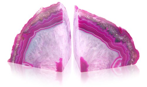 Pink Agate Bookends – Crystal Geode Stone Slice Pair – Bold Decorative Book Ends for Stylish Shelf Display