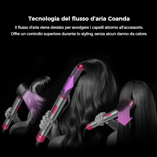 Air Styler 7 in 1 Coanda: Modellatore Multifunzione con Tecnologia Ionica | Custodia in Pelle, Boucleur 30&40mm, Asciugatura rapida 1700W, per Tutti i Capelli: Arriccia, Liscia, Volumizza, Senza Danni