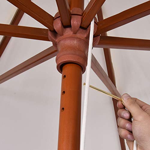 Hulaloveshop Adjustable 9 ft Wooden Outdoor Umbrella Sunshade - Thumbnail 7