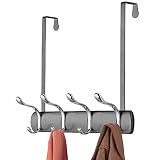 mDesign Decorative Over Door 8 Hook Metal Storage - Long Easy Reach Organizer Rack for Coats, Hoodies, Hats, Scarves, Purses, Leashes, Bath Towels, Robes, Men, Womens Clothing - Graphite Gray/Chrome