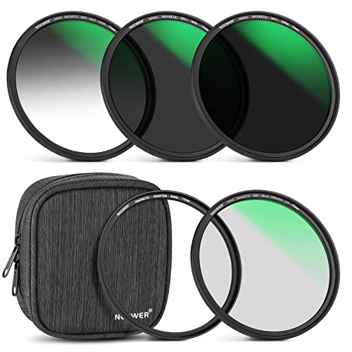 NEEWER 77mm 5 in 1 Magnetic ND Lens Filter Set, Black Diffusion 1/4 Filter, Soft GND8, ND8, ND64 Magnetic Adapter Ring, HD Optical Glass/Water Repellent/30 Layers Nano Coatings/Scratch Resistant