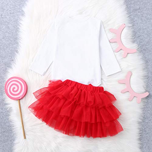 Infant Toddler Baby Girl Valentine's Outfits Set,Print Romper Lace Tutu Skirt Ruffle Pant Headband Suit, Fashion Newborn
