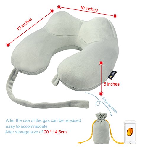 MORECOO U Shape Neck Pillow, Inflatable Travel Pillow, Super Soft, Foldable and Washable, Portable Travel Set for Airplane Car Train Office (Gray)