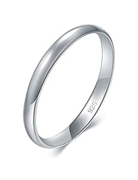 Anillo de boda compromiso de plata esterlina 925, bien pulido, resistente al desgaste, cómodo, 2 mm.