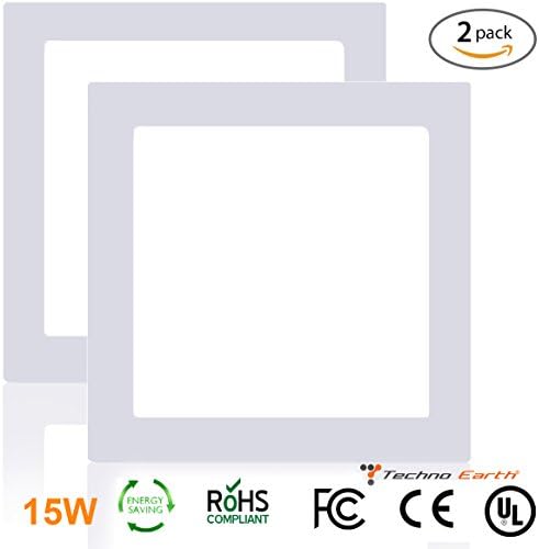 Techno Earth 15W Dimmable Square Ceiling Panel Led Ultra Thin Glare Light Kits with Led Driver AC 85-265V - Cool White - 2 Pack