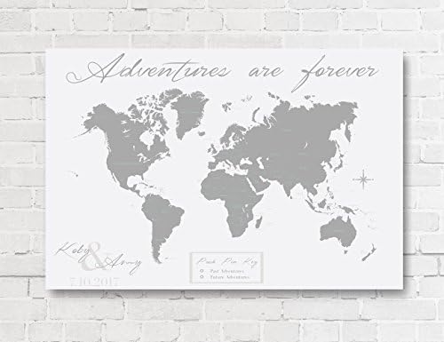 Personalized World Map Push Pin Map On Canvas World Travel Map Personalized Wedding Gift by Artist Amber McDowell