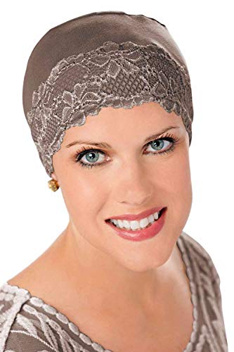 Lace Sleep Cap and Hat Liner-Caps for Women with Chemo Cancer Hair Loss Mocha with Mocha Lace