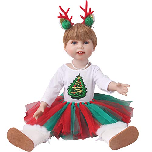 E-TING Dolls Clothes, Headband, Tutu Dress fits for 18 inch Dolls （Christmas Costume Set）