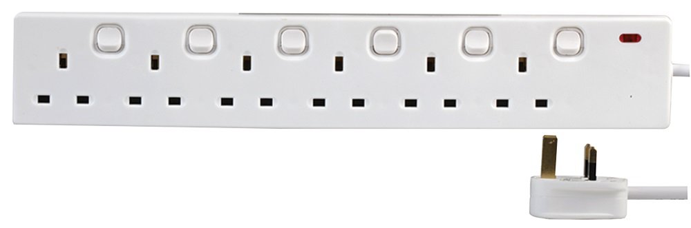 PRO ELEC PELB1722 6 Gang Extension Lead with Individual Switches 5m, White
