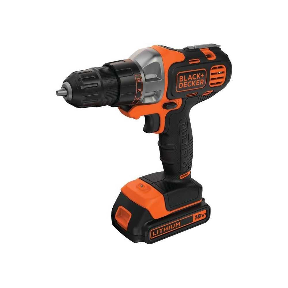 Black+Decker Multievo Akku-Multifunktionswerkzeug Starter-Set (18V, inkl. Bohrschrauberkopf, LED-Leuchte, Softgriff und gummierte Flächen, Akku, Ladegerät, Koffer) MT218K