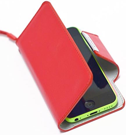 iPhone 5 Case, Leather Case, 5/5s Stylish Leather Wallet Flip Cover Case for Medium- ID Card, Cred Card, Money Holder- Red