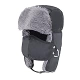 Prooral Unisex Winter Trooper Trapper Hat Hunting Hat Ushanka Ear Flap Chin Strap and Windproof Mask Nylon Russian Style Winter Ear Flap Hat for Men Women (Black.Blue) …