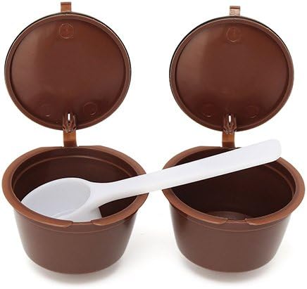 Dandeliondeme 2 x Refillable Coffee Capsules for Reusable Brewers Refill Cup Filter Mesh Holder with Plastic Spoon