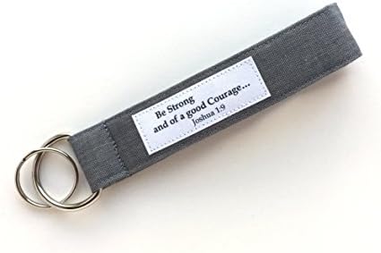 Trendy EarthKeychain Wristlet - Be Strong and of a Good Courage - Organic Fabric Key Lanyard