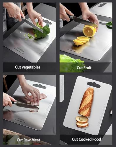 Stainless Steel Cutting Board, Titanium Chopping Boards for Kitchen, SUS 304 Large Chopper for Meat, Dishwasher Safe, with Handle & Scale, Easy Clean, ستانلس ستيل تقطيع, Solid Cookware, (36*25*0.2 cm)