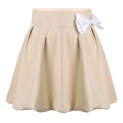 Freebily Big Girl's Classical Pleated School Uniform Dance Skirt Bowknot Scooter Dress with Hidden Shorts Khaki 12