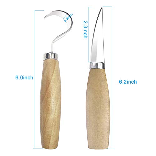 Co-link 2PCS Wood Carving Knives Set Hook Knife Spoon Carving Tool for Beginners Woodworking, Stainless Steel Blade
