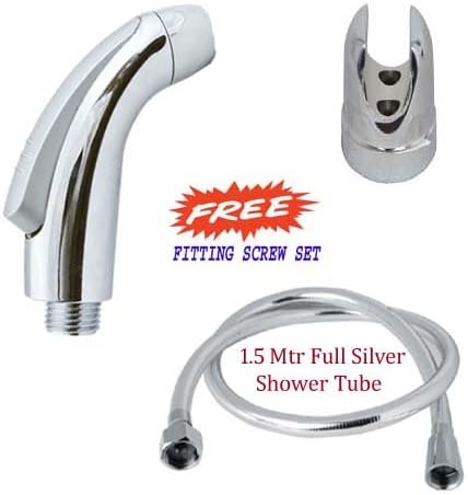 Shruti PVC Health Faucet Dolphin/Lady Type with 1.5 Mtr Flexible Full Silver. Shower Tube & ABS Chrome Plated Stand (1179-1166 Full Cp)