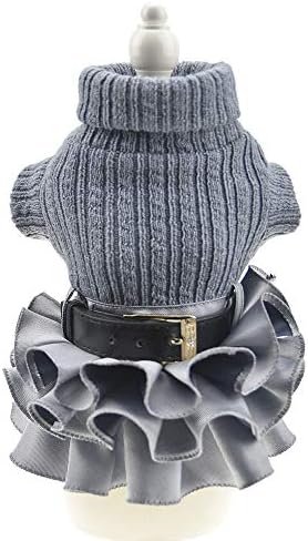 FLAdorepetWinter Warm Dog Christmas Sweater Dress Tutu Skirt Pet Cat Knitted Clothes for Small Dog Girls (Small (Pack of 1), Grey)