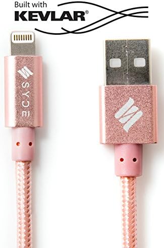 SYDE ARMOR Lightning Cable with Kevlar Core, Apple Certified Double-Nylon Braided Fast Charging Cable Built to Military Specifications for iPhone, iPad &amp; iPod (Rose Gold, 5 Feet)