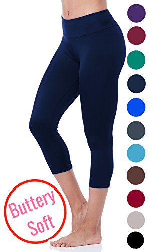 Lush Moda Extra Soft Capri Leggings - Variety of Colors - Yoga Waist - Navy