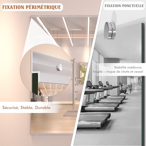 WEER Gym Mirrors, Large Frameless Mirrors, 140 x 42 cm x 2 Pieces, Tempered Glass Wall Mounted Mirrors for Gym, Yoga, Garage, Fitness, Dance, Bedroom