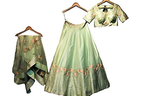 Womens Tiger Silk Lehenga Choli (YF_51, Pista, Free Size)