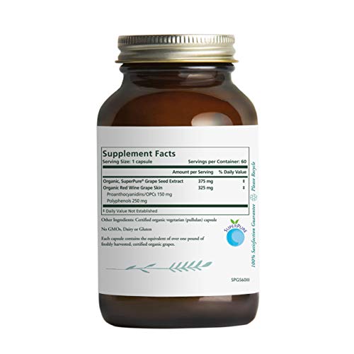 Pure Synergy USDA Organic SuperPure Grape Seed Extract (60 Capsules) w/Proanthocyanidins for Antioxidant Support