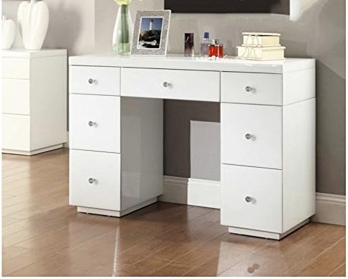 Rio White Glass Mirrored Dressing Table 7 Drawers Mirror