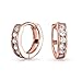 White Cubic Zirconia CZ Channel Set Small Huggie Hoop Earrings For Women 14K Rose Gold Plated .925 Sterling Silver