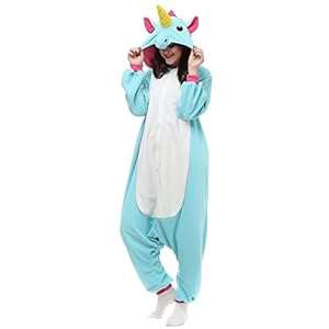 KiKa Monkey Flanela Unicornio Cartoon Animal Novedad Navidad Pijama Cosplay (S, azul)