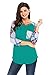 Annflat Women's Casual Striped 3/4 Sleeve Pocket T Shirt Color Block Blouses and Tops,Green,(US14-16)X-Large