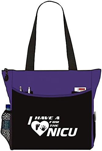 Nurse NICU I Have A Heart Tote Bag Office School Travel Business Personal Organizer - Purple Black